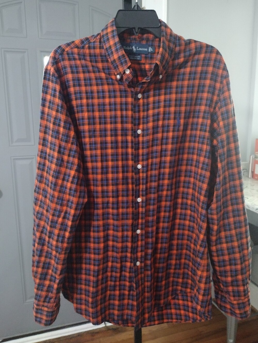 Ralph Lauren Orange & Navy Plaid Cotton Button-Down Shirt
